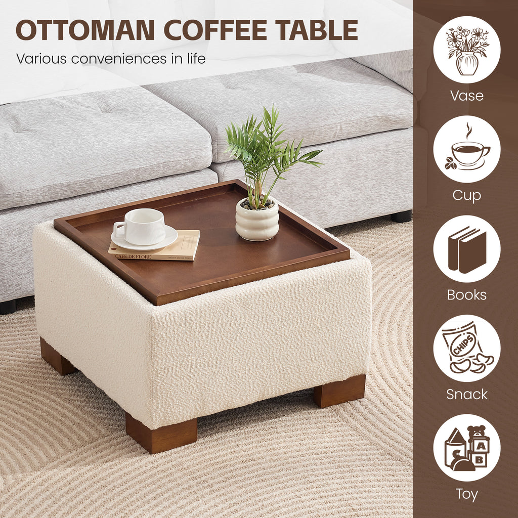 24" Square Storage Ottoman，Beige