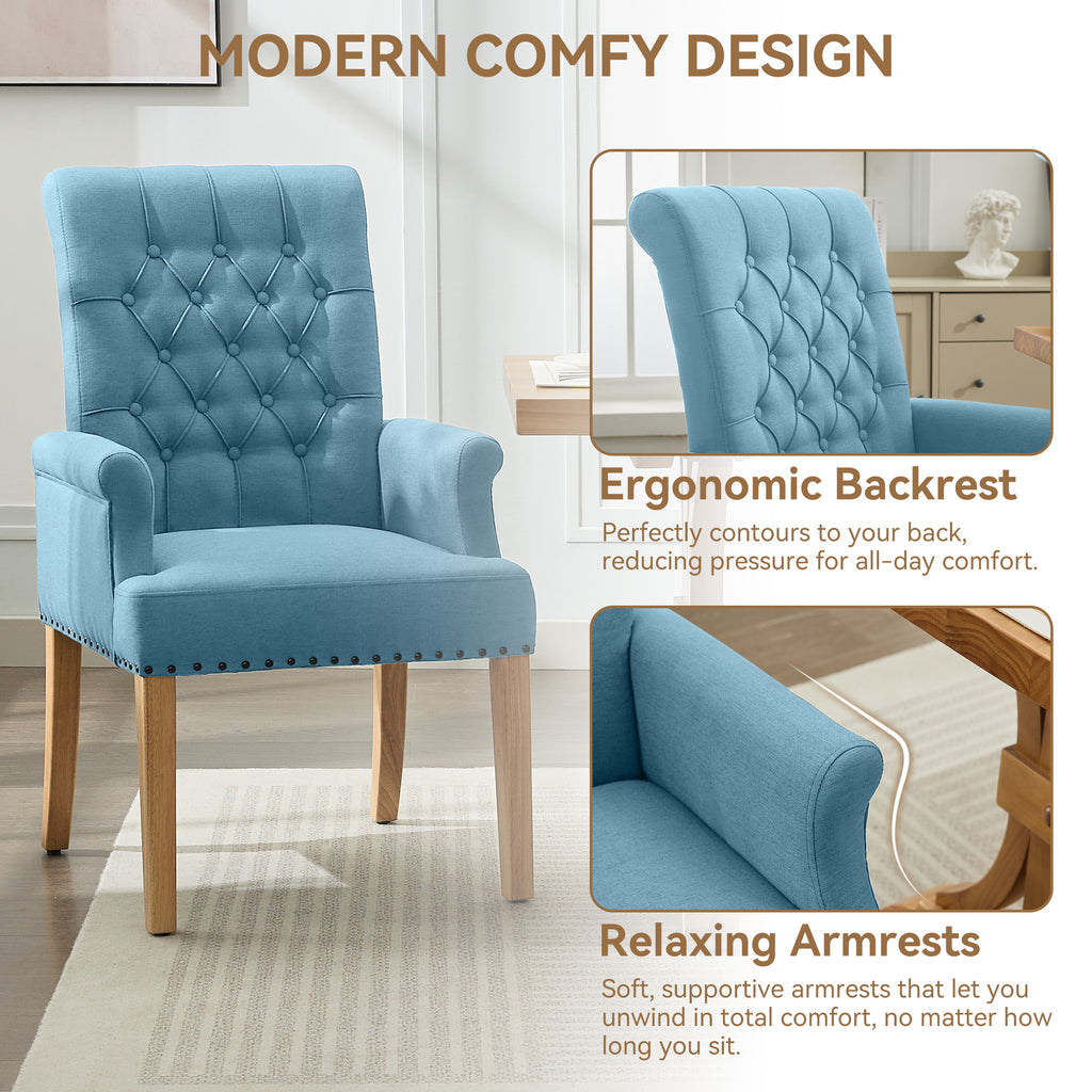 Fabric Dining Chair with Arms，Blue