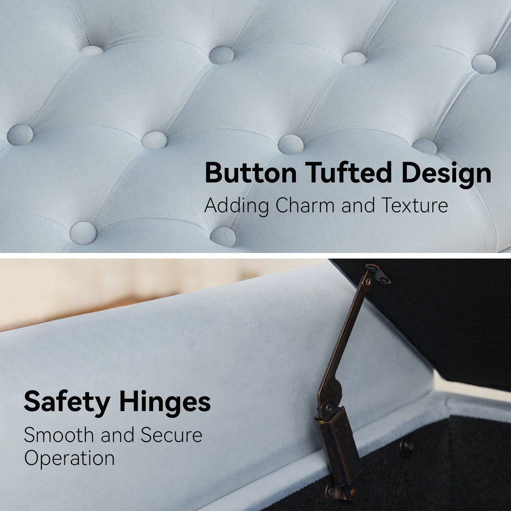 47" Velvet Storage Bench，Blue Grey