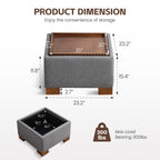 24" Square Storage Ottoman，Gray
