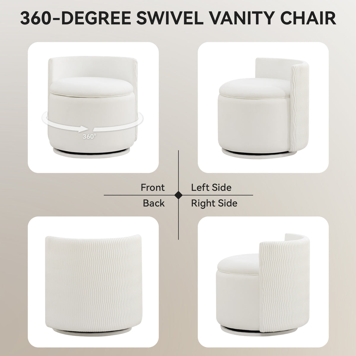 Velvet Swivel Accent Chair with Storage, 360° Vanity Makeup Chair with Wave Back, No Assembly Comfy Single Sofa Chair, Small Accent Stool for Bedroom, Dressing, Living Room