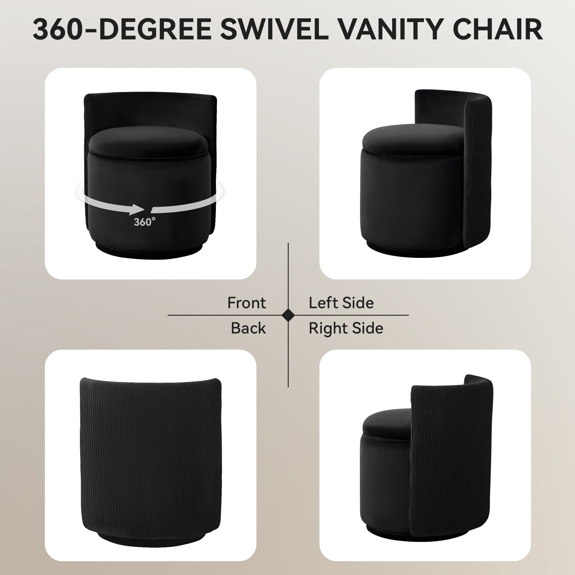 Vanity Chair with Storage，Velvet, Black