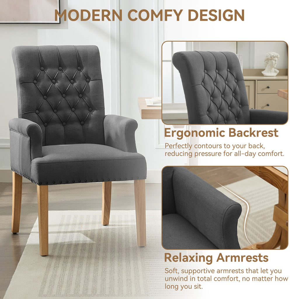 Fabric Dining Chair with Arms，Dark Gray