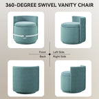 Velvet Swivel Accent Chair with Storage, 360° Vanity Makeup Chair with Wave Back, No Assembly Comfy Single Sofa Chair, Small Accent Stool for Bedroom, Dressing, Living Room