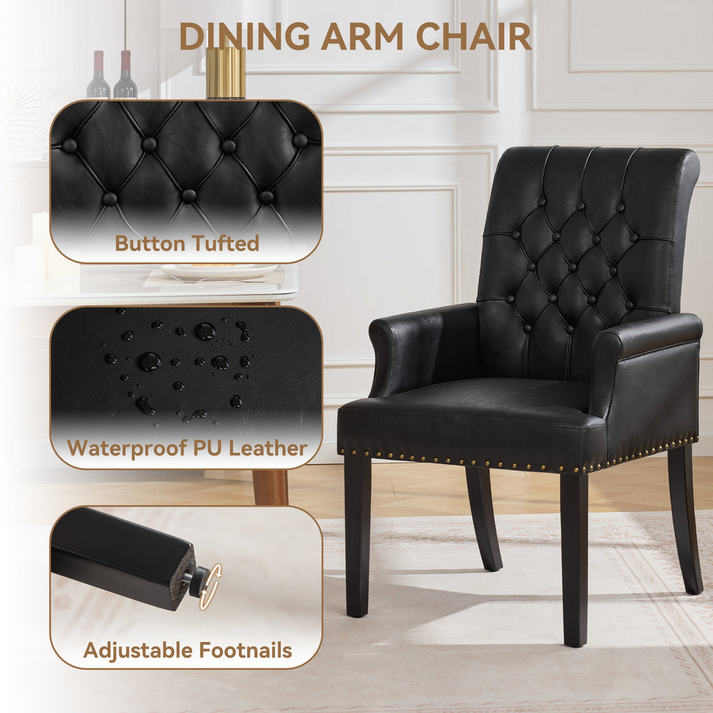 PU Leather Dining Chair with Arms, Black