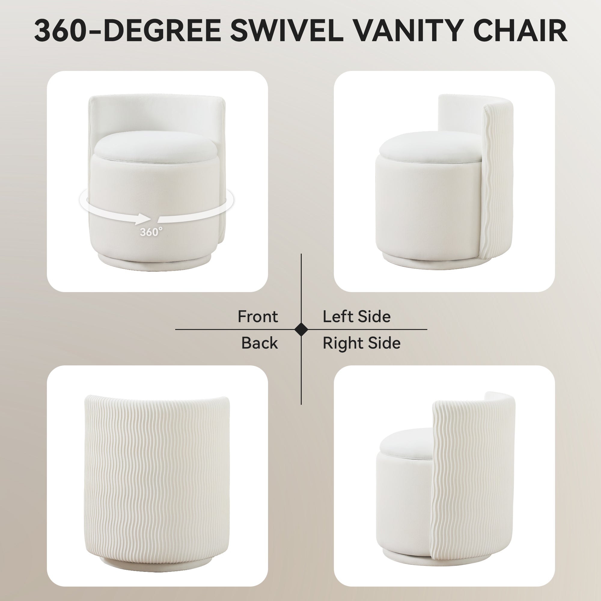Vanity Chair with Storage，Velvet, White