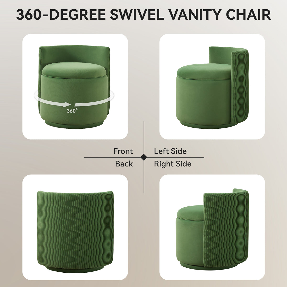 Velvet Swivel Accent Chair with Storage, 360° Vanity Makeup Chair with Wave Back, No Assembly Comfy Single Sofa Chair, Small Accent Stool for Bedroom, Dressing, Living Room