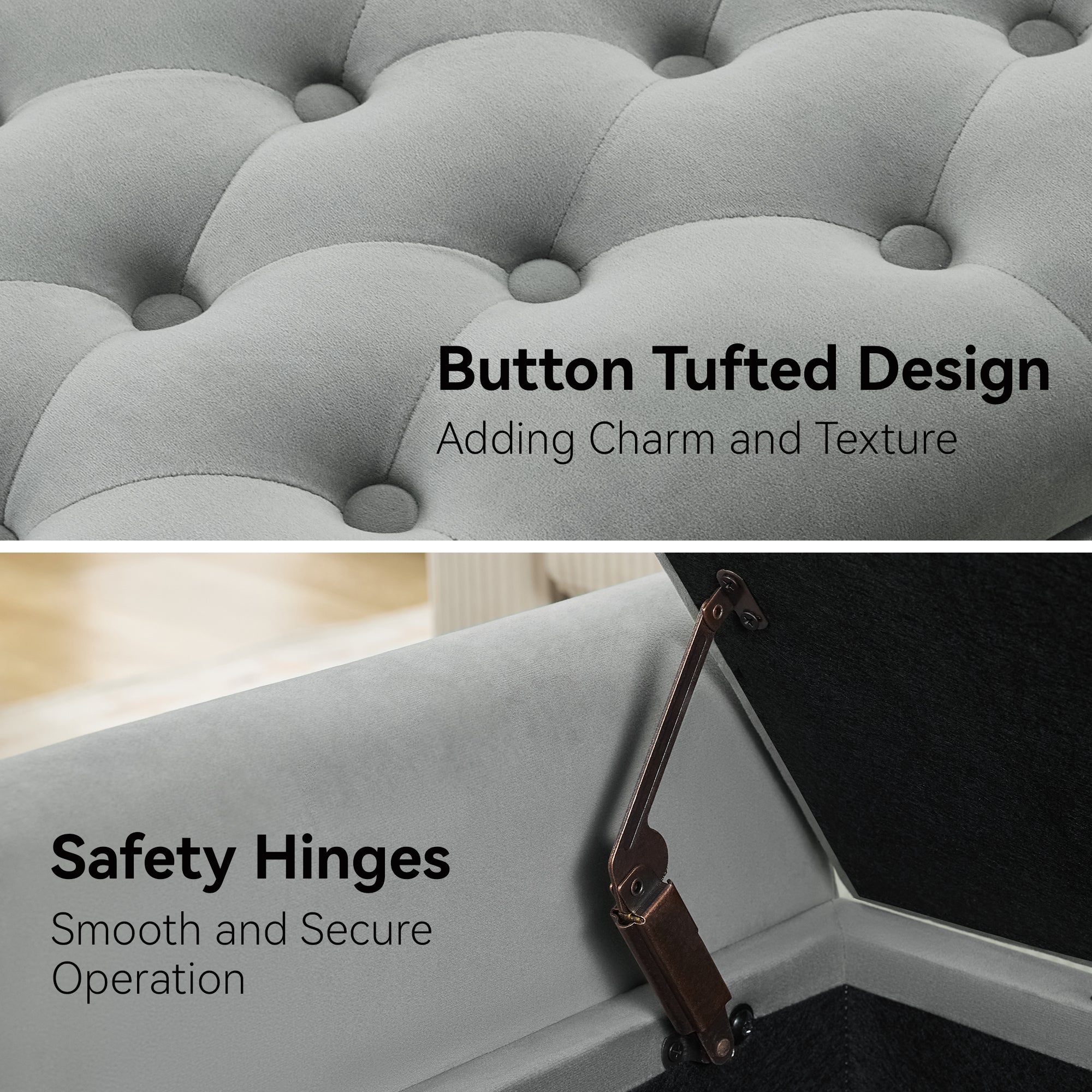 47" Velvet Storage Bench，Gray