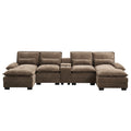 U Shaped Cloud Modular Sofa with Chaise Lounges，Brown