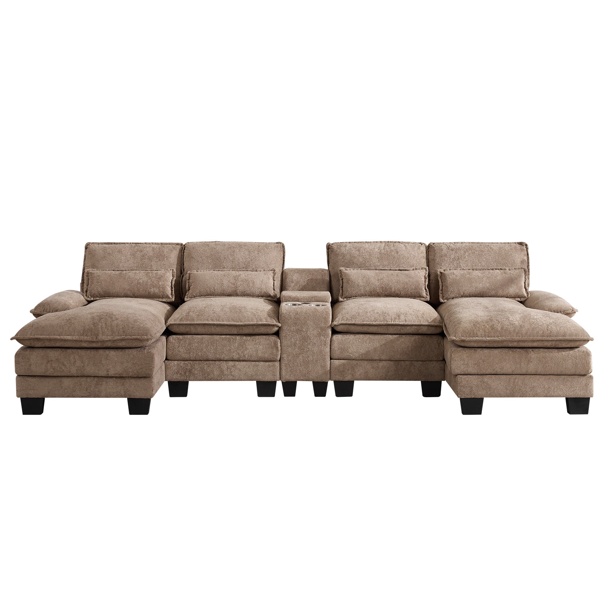 U Shaped Cloud Modular Sofa with Chaise Lounges，Camel