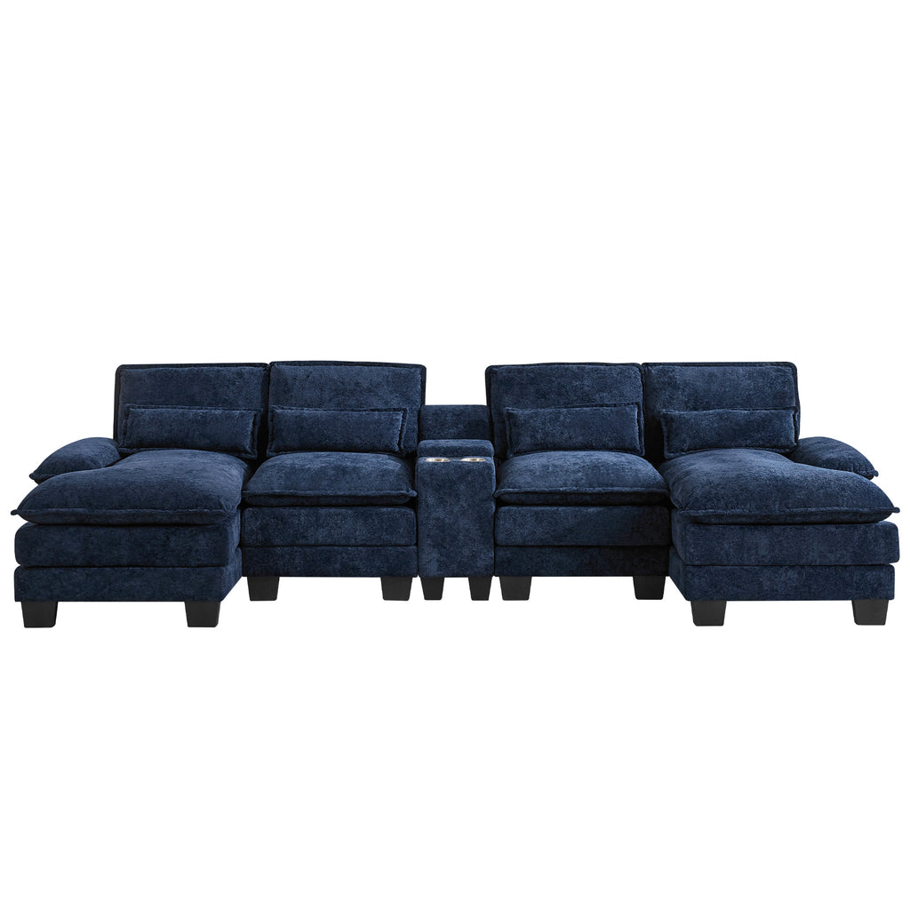 U Shaped Cloud Modular Sofa with Chaise Lounges，Navy