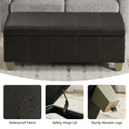 Faux Leather Storage Ottoman Bench, Rectangle Upholstered Storage Bench with Wooden Legs, Stitch Tufted Bench with Storage for Bedroom, Living Room, Entryway