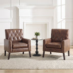 Mid Century Modern Accent Chair, Dark Brown Faux Leather Club Chair for Living Room, Bedroom, Office, or Reception Room