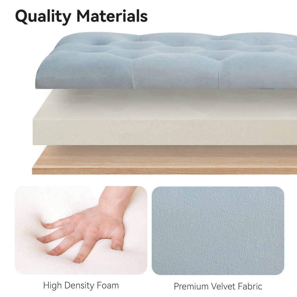 47" Velvet Storage Bench，Blue Grey