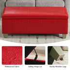Faux Leather Storage Ottoman Bench, Rectangle Upholstered Storage Bench with Wooden Legs, Stitch Tufted Bench with Storage for Bedroom, Living Room, Entryway