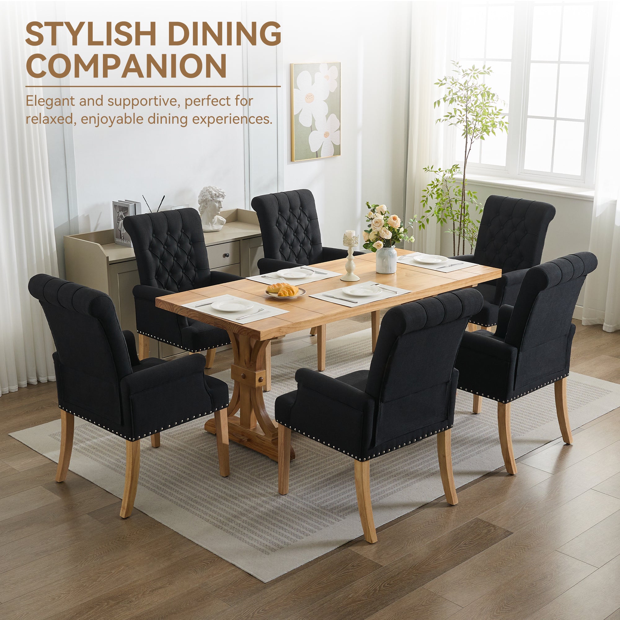 Fabric Dining Chair with Arms，Black