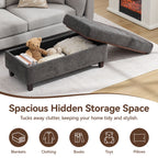 HASLE Storage Ottoman Bench with Wooden Tray, Upholstered Ottoman Coffee Table with Hidden Storage for Living Room Bedroom