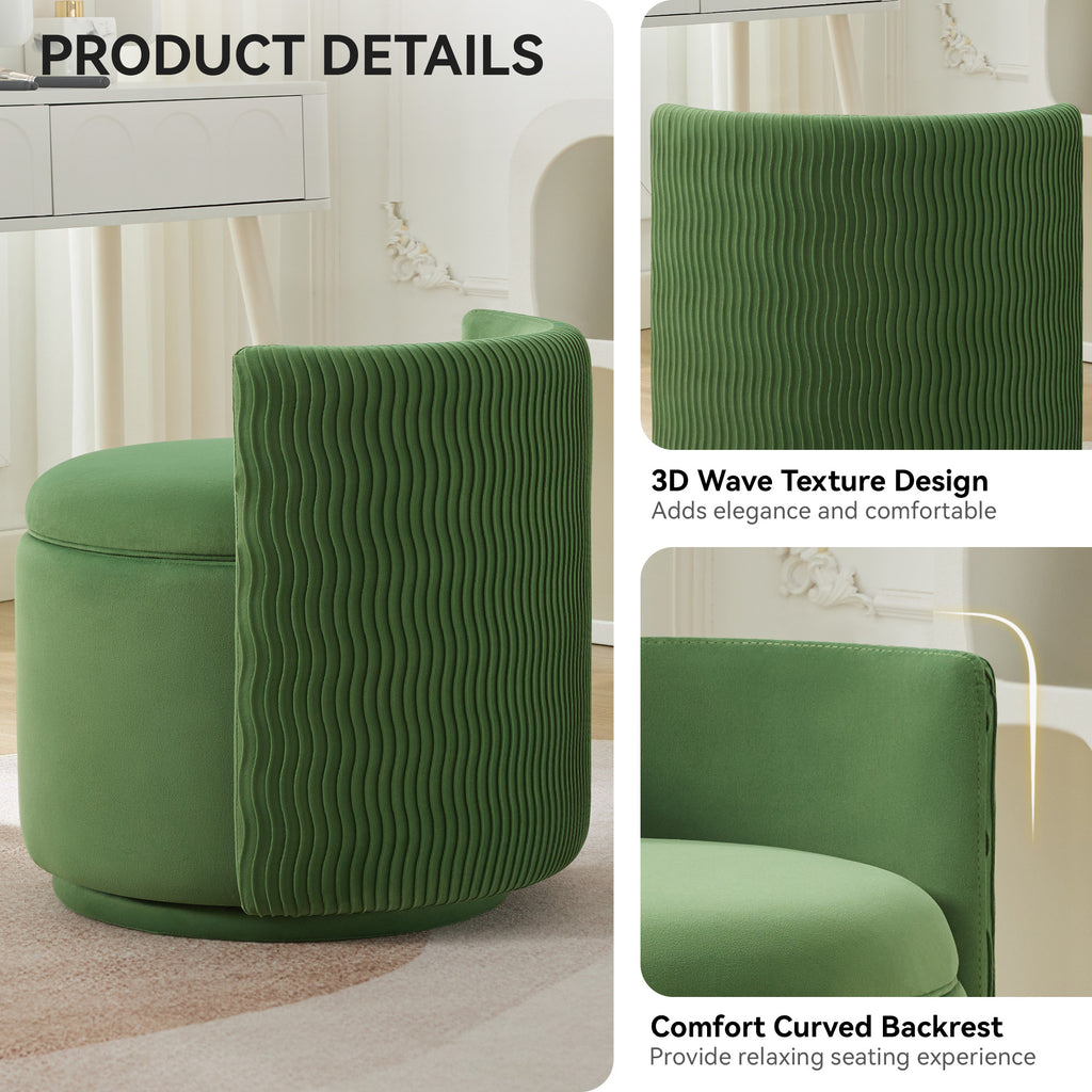 Velvet Swivel Accent Chair with Storage, 360° Vanity Makeup Chair with Wave Back, No Assembly Comfy Single Sofa Chair, Small Accent Stool for Bedroom, Dressing, Living Room