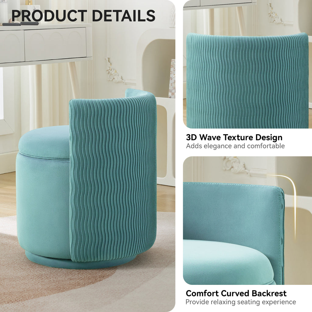 Vanity Chair with Storage，Velvet, Teal