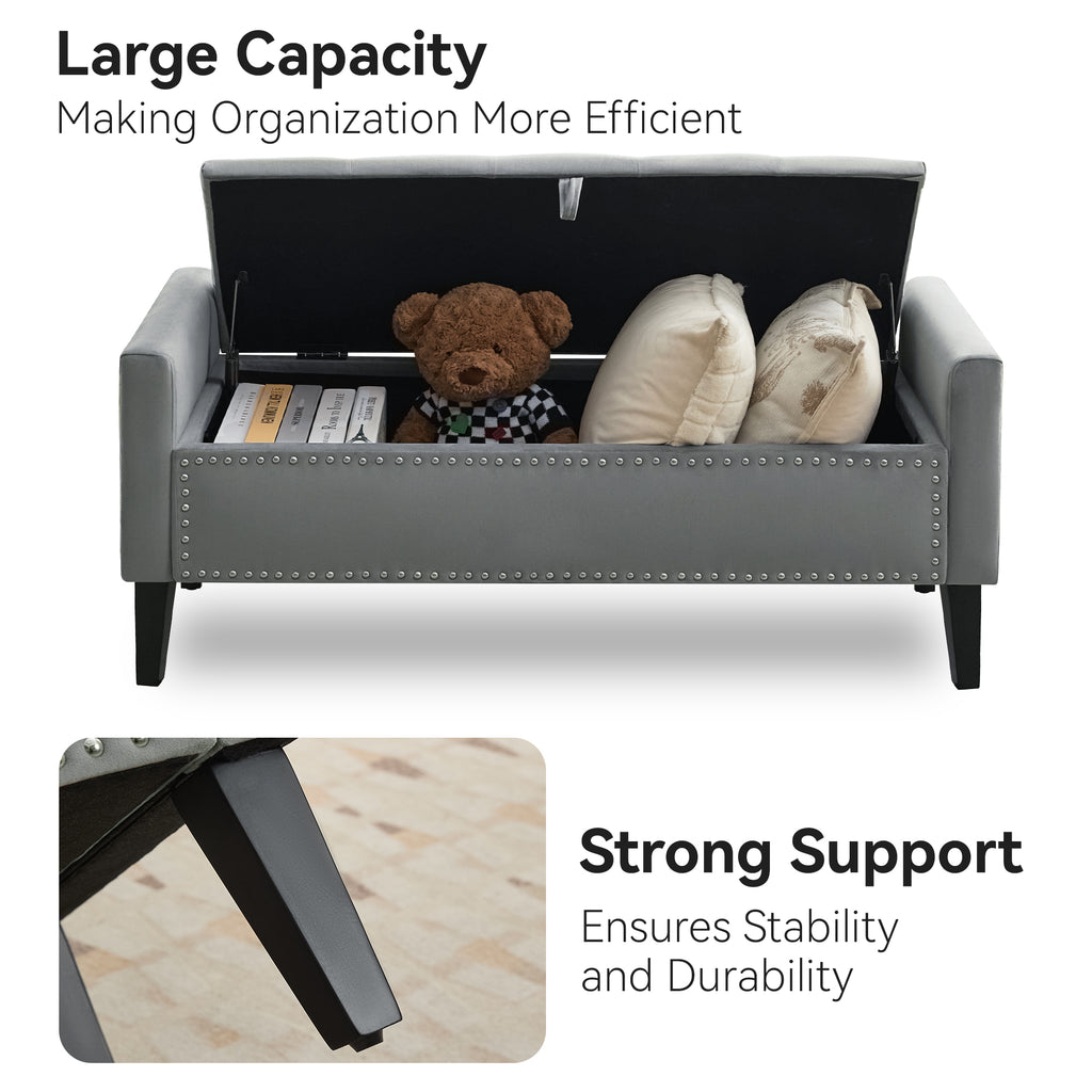 47" Velvet Storage Bench，Gray