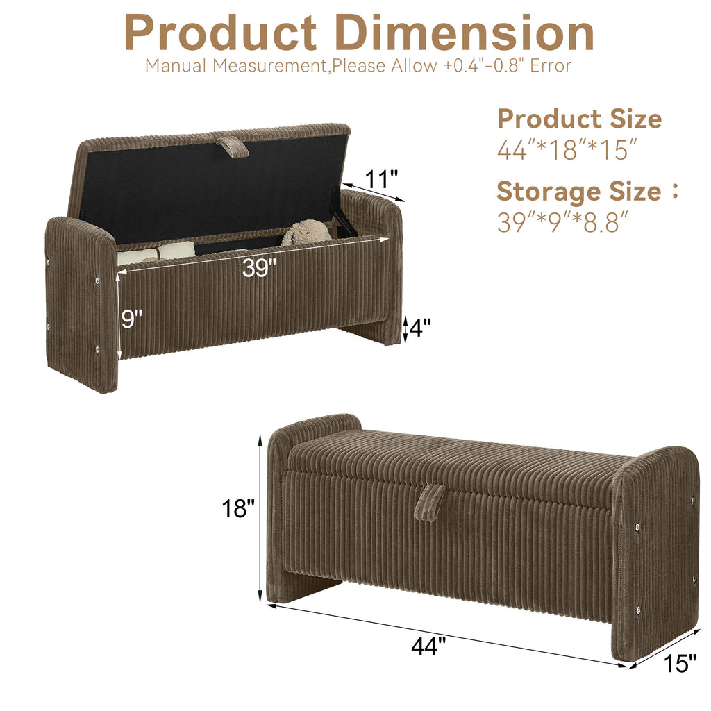 44'' Corduroy Storage Ottoman Bench, Brown