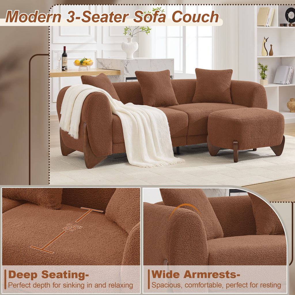 28.7" Sherpa Boucle Ottoman，Bright Brown