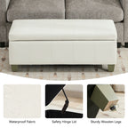 Faux Leather Storage Ottoman Bench, Rectangle Upholstered Storage Bench with Wooden Legs, Stitch Tufted Bench with Storage for Bedroom, Living Room, Entryway