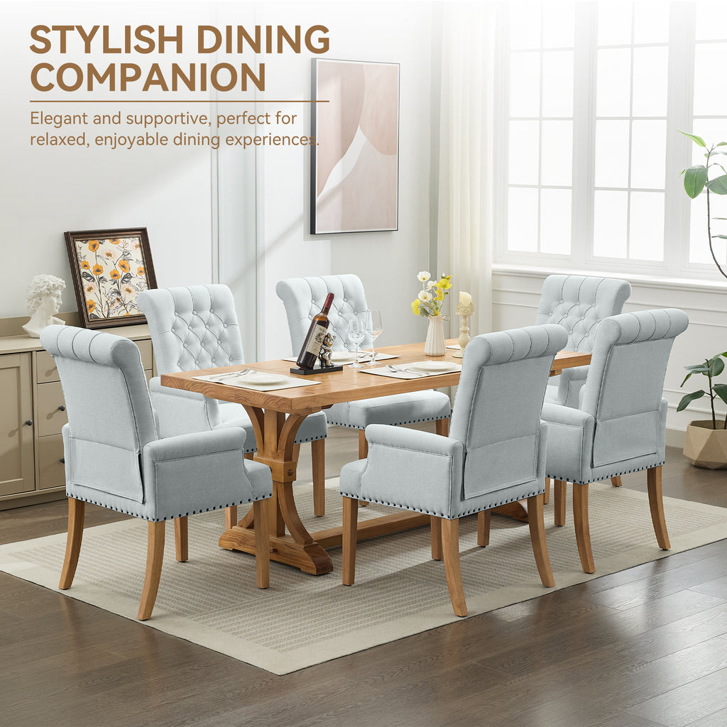 Fabric Dining Chair with Arms，Sky Blue