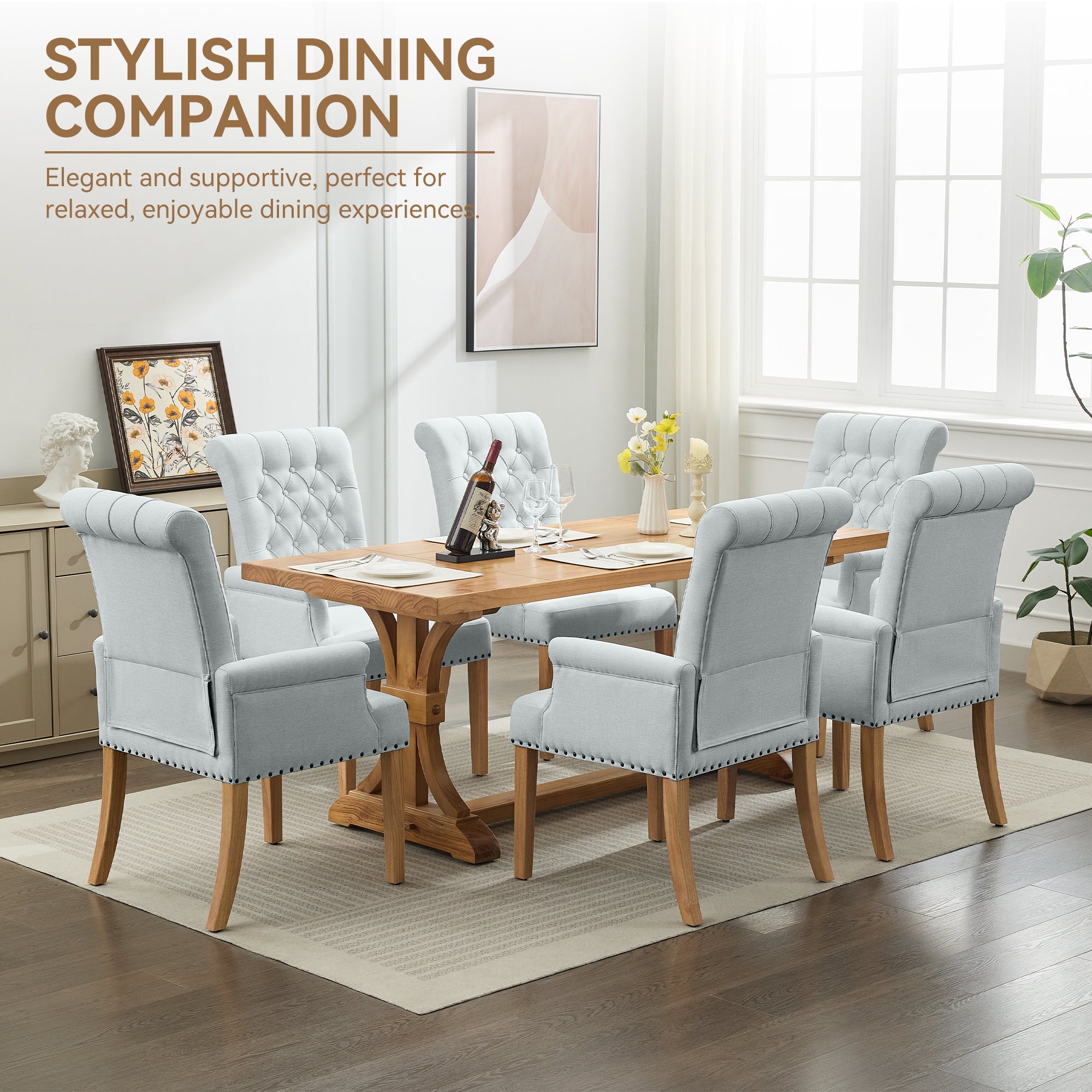 Fabric Dining Chair with Arms，Sky Blue