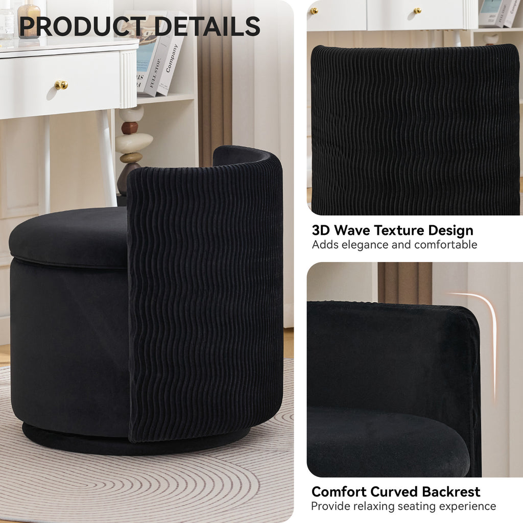 Velvet Swivel Accent Chair with Storage, 360° Vanity Makeup Chair with Wave Back, No Assembly Comfy Single Sofa Chair, Small Accent Stool for Bedroom, Dressing, Living Room