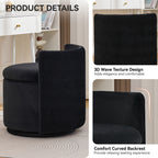 Velvet Swivel Accent Chair with Storage, 360° Vanity Makeup Chair with Wave Back, No Assembly Comfy Single Sofa Chair, Small Accent Stool for Bedroom, Dressing, Living Room