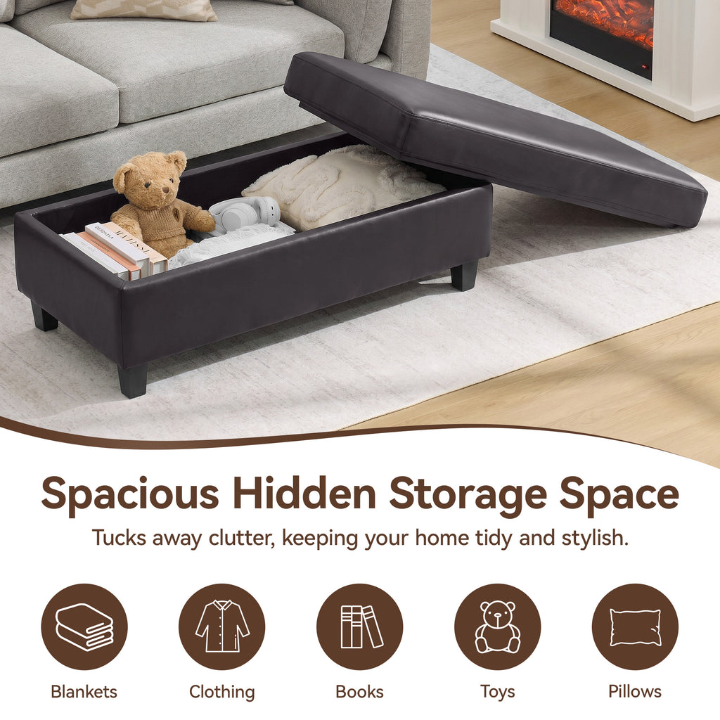 HASLE Storage Ottoman Bench with Wooden Tray, Upholstered Ottoman Coffee Table with Hidden Storage for Living Room Bedroom