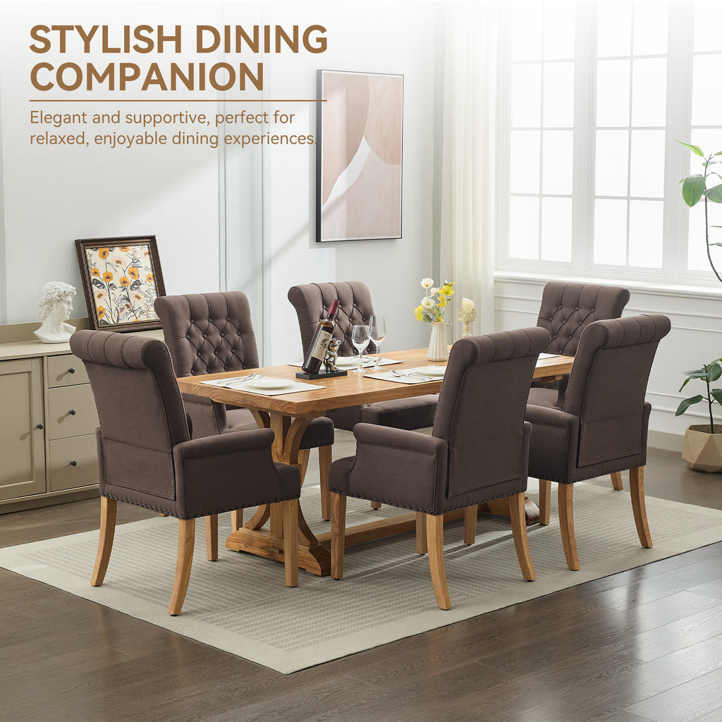 Fabric Dining Chair with Arms，Brown
