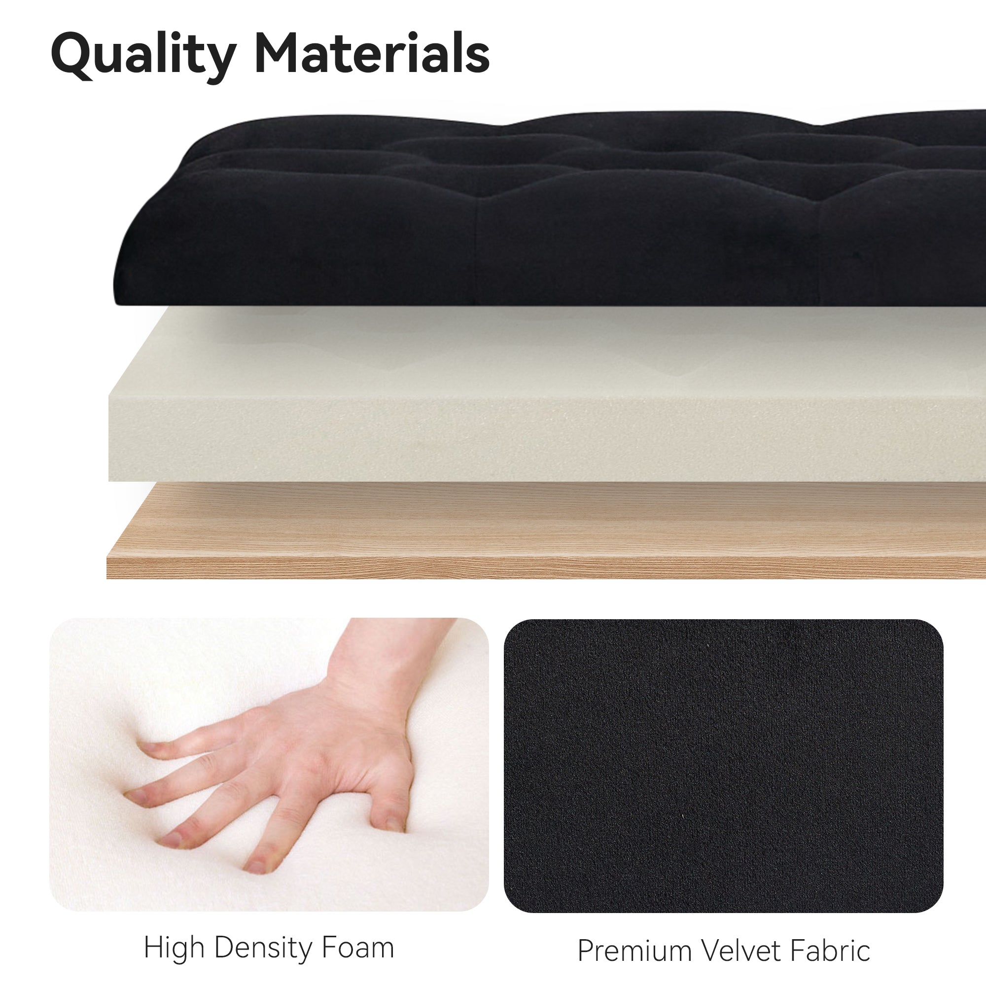 47" Velvet Storage Bench，Black