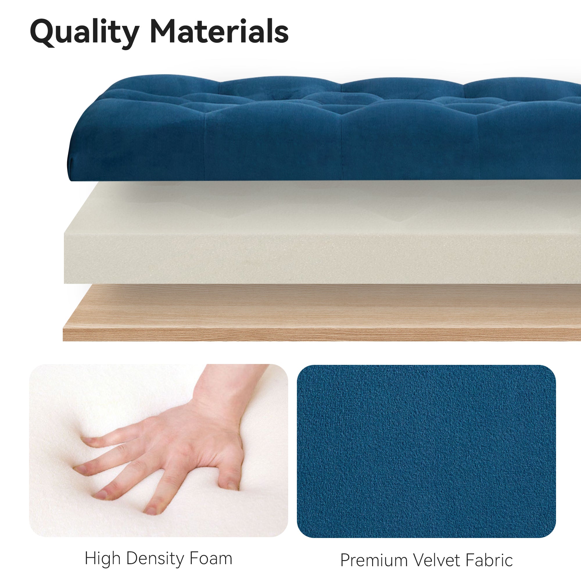 47" Velvet Storage Bench，Blue