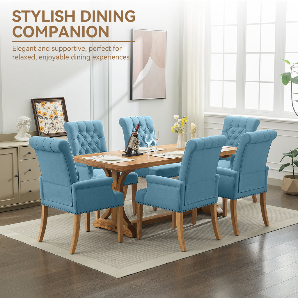 Fabric Dining Chair with Arms，Blue