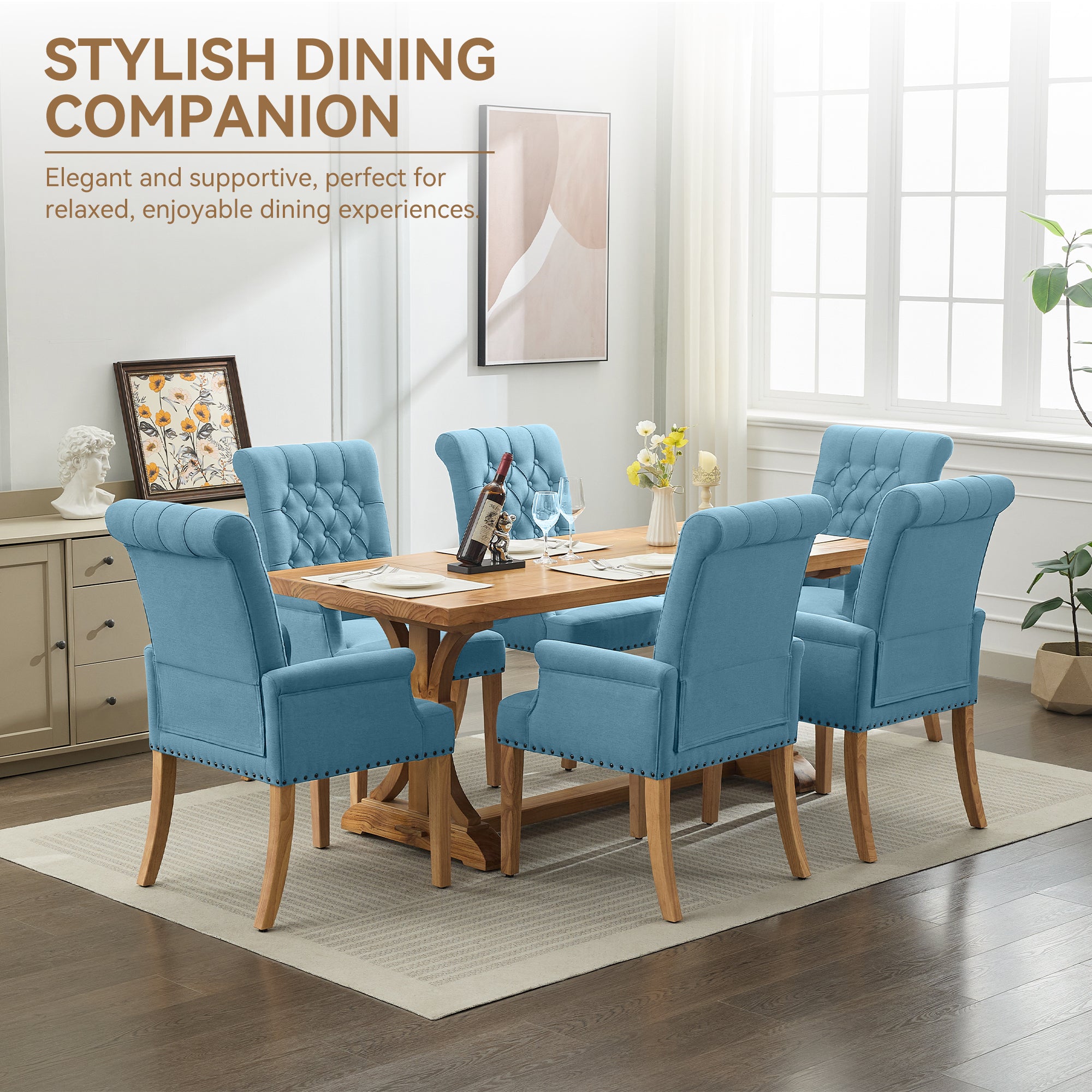 Fabric Dining Chair with Arms，Blue