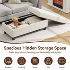 HASLE Storage Ottoman Bench with Wooden Tray, Upholstered Ottoman Coffee Table with Hidden Storage for Living Room Bedroom