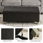 Faux Leather Storage Ottoman Bench, Rectangle Upholstered Storage Bench with Wooden Legs, Stitch Tufted Bench with Storage for Bedroom, Living Room, Entryway