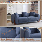 87" Boucle Couch with Solid Wood Legs,Blue