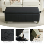 Faux Leather Storage Ottoman Bench, Rectangle Upholstered Storage Bench with Wooden Legs, Stitch Tufted Bench with Storage for Bedroom, Living Room, Entryway