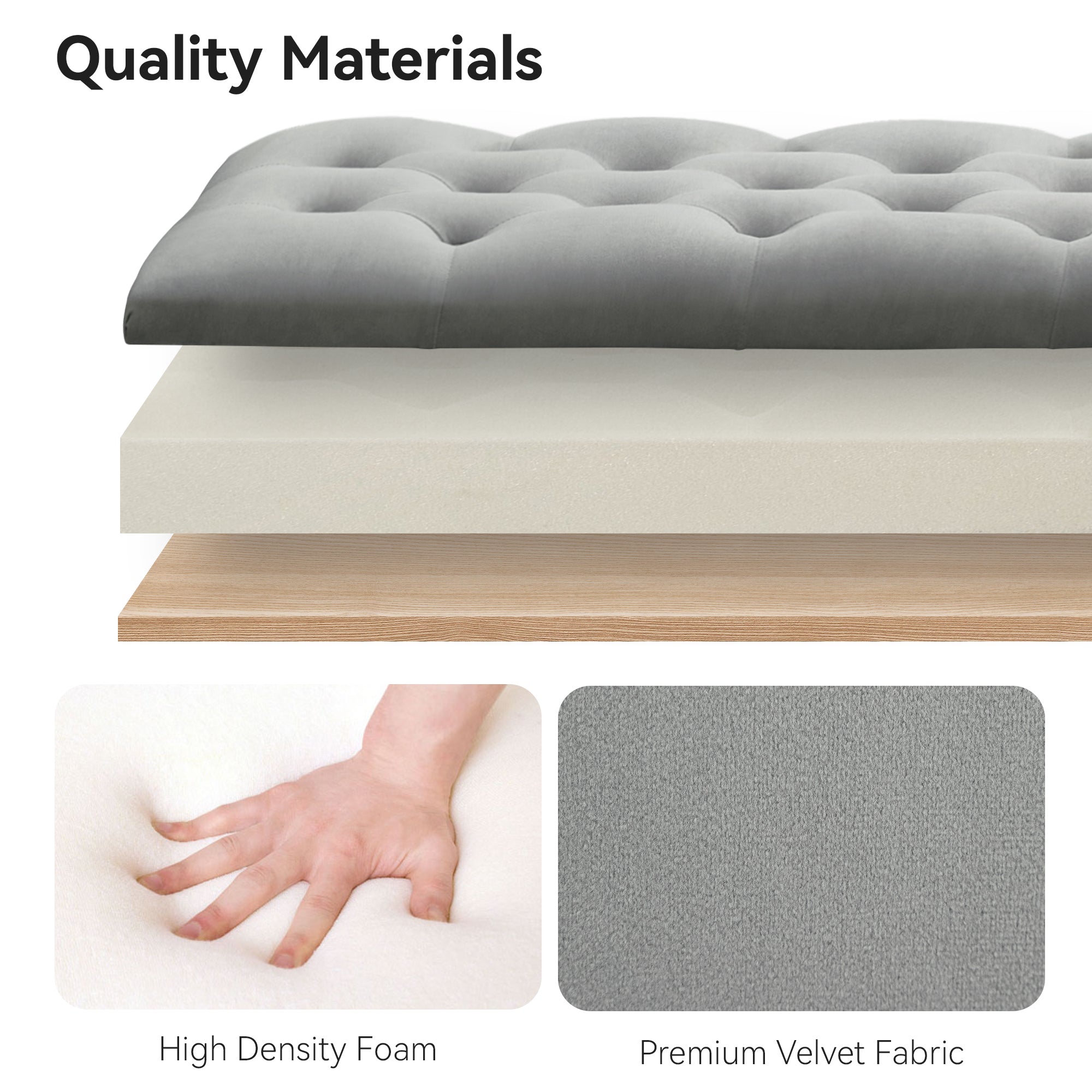 47" Velvet Storage Bench，Gray