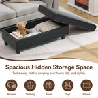 HASLE Storage Ottoman Bench with Wooden Tray, Upholstered Ottoman Coffee Table with Hidden Storage for Living Room Bedroom