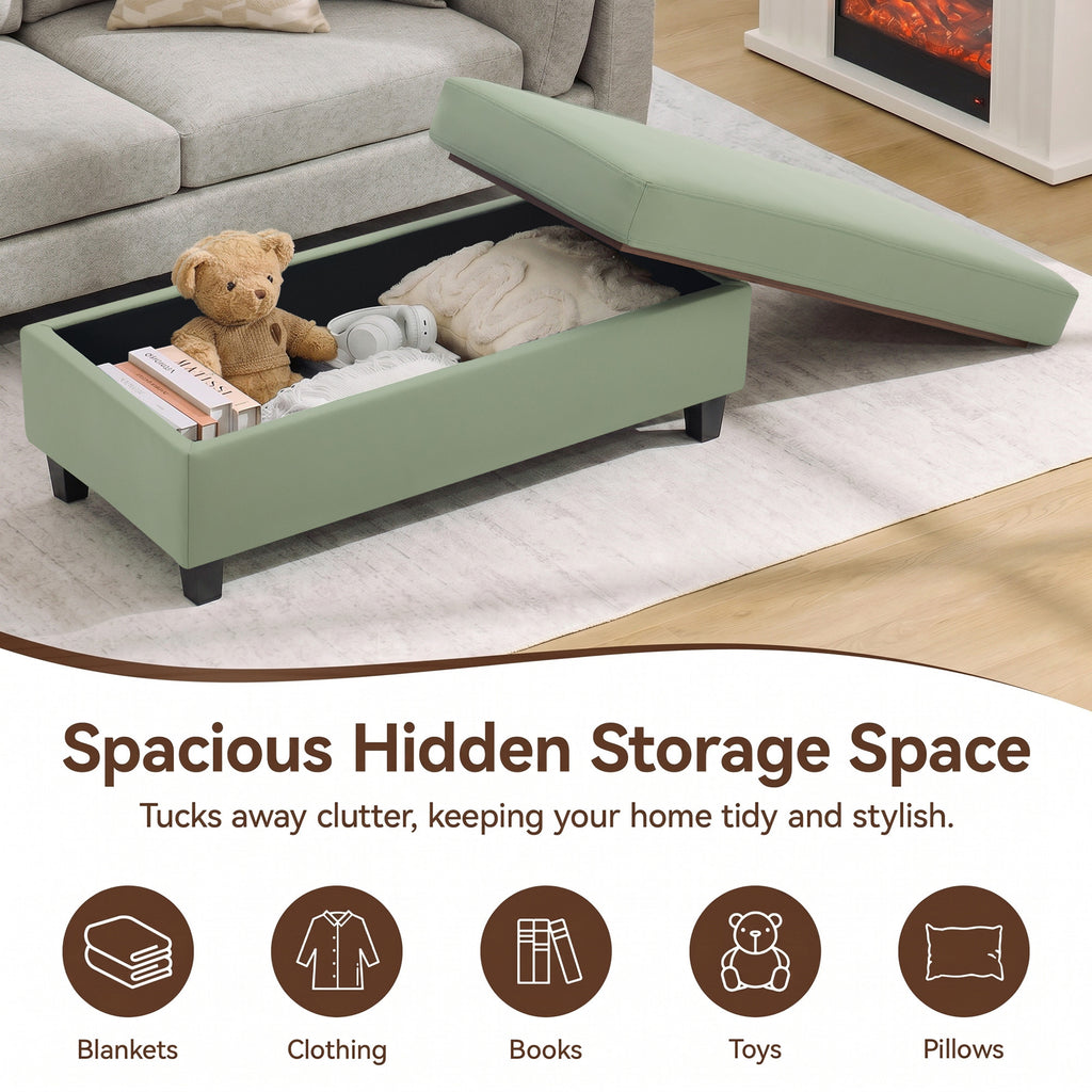 HASLE Storage Ottoman Bench with Wooden Tray, Upholstered Ottoman Coffee Table with Hidden Storage for Living Room Bedroom