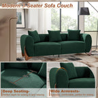 87" Boucle Couch with Solid Wood Legs, Green