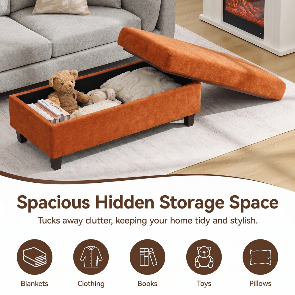 HASLE Storage Ottoman Bench with Wooden Tray, Upholstered Ottoman Coffee Table with Hidden Storage for Living Room Bedroom