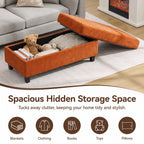 HASLE Storage Ottoman Bench with Wooden Tray, Upholstered Ottoman Coffee Table with Hidden Storage for Living Room Bedroom