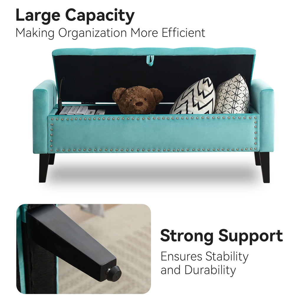 47" Velvet Storage Bench，Teal