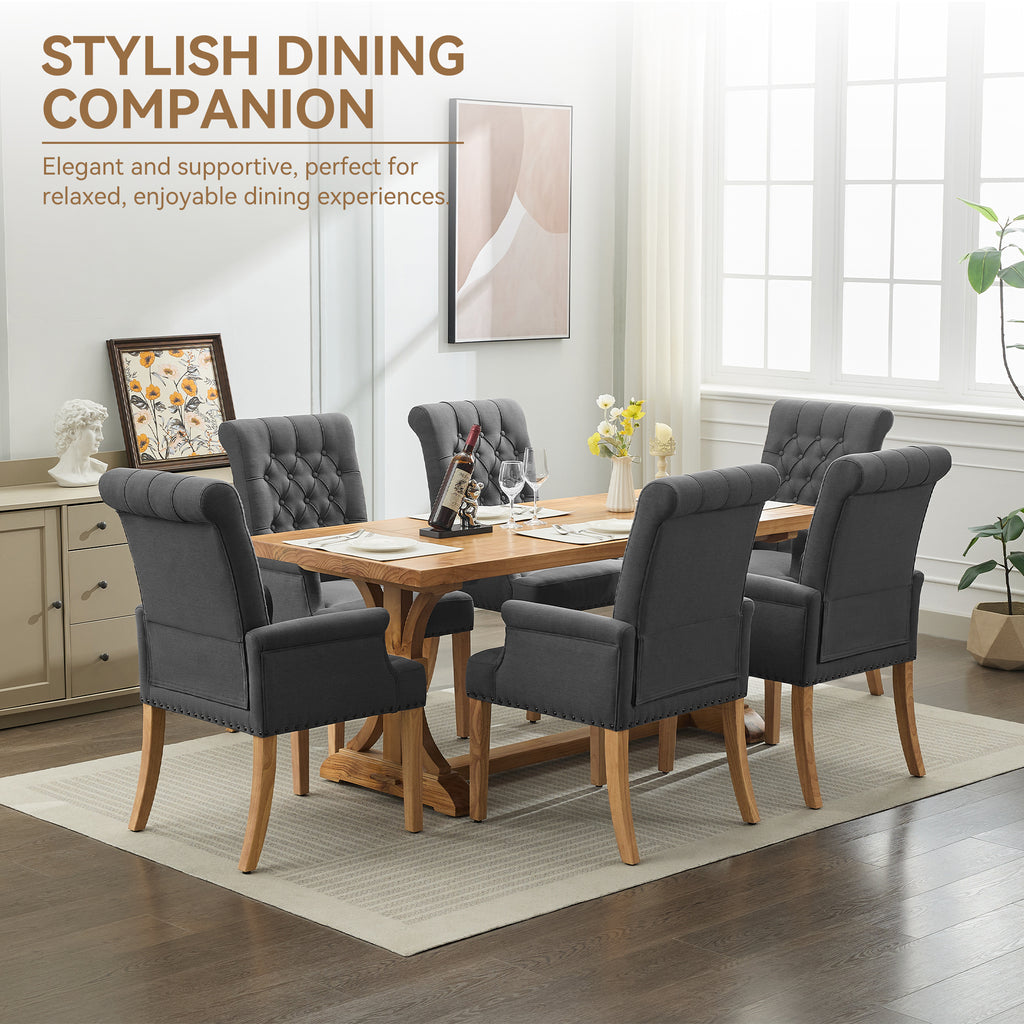 Fabric Dining Chair with Arms，Dark Gray