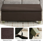 Faux Leather Storage Ottoman Bench, Rectangle Upholstered Storage Bench with Wooden Legs, Stitch Tufted Bench with Storage for Bedroom, Living Room, Entryway